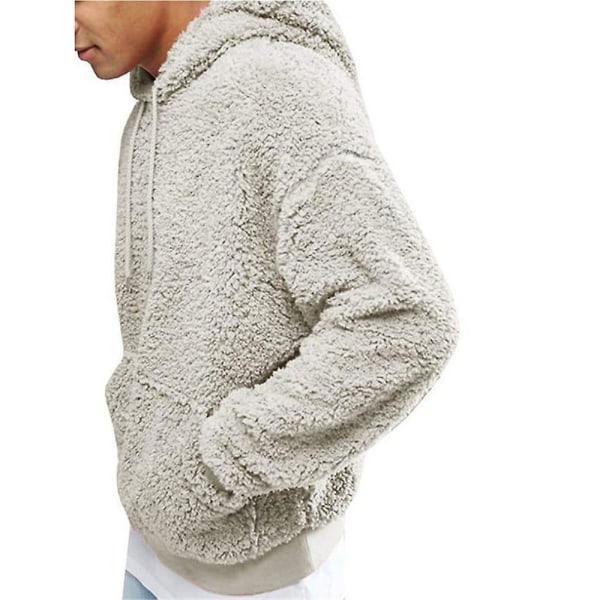 Solid hettegenser med snøring for menn Fleece hettegensere med lange ermer Grey 3XL