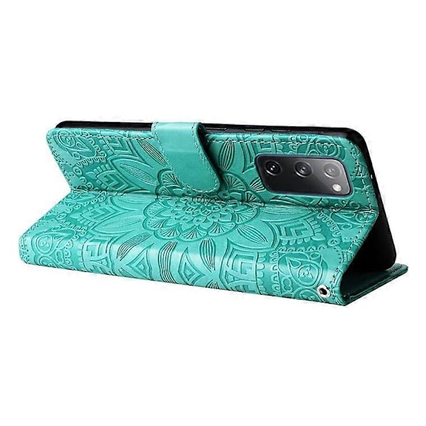 Kompatibel med Samsung Galaxy S20 FE / S20 FE 5G / S20 Lite Solsikke Præget PU Læder Etui Stativ Magnetisk Lukning Tegnebog Telefon Green