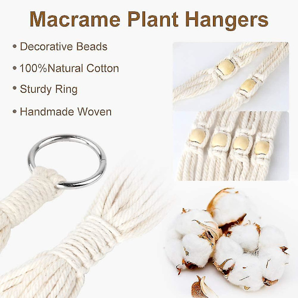 5-pack Macrame Växthängare Inomhus Vägghängande Planter + 5 st Krokar, Handgjorda Hängande Växtställ Korg Stativ Dekorativ Blomkruka Hållare För Inomhus