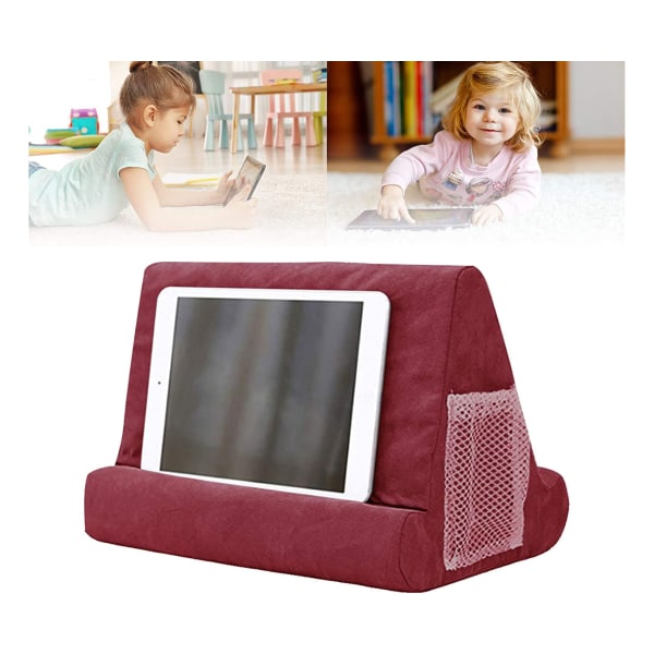 Pehmeä tyyny iPadille, puhelintyynykannellinen tablettijalusta tyynyteline, käytettävä sängyssä, työpöydällä, autossa, sohvalla, sylissä, lattialla, sohvalla, monikulmainen pehmeä tyyny - punainen