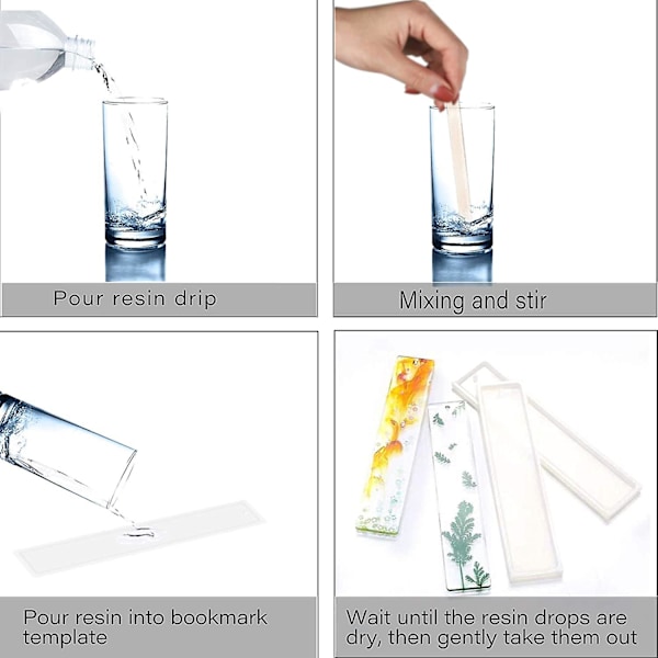 6 stk./sæt 3,7 tommer rektangulær silikone bogmærkeform DIY bogmærkeform til fremstilling af epoxyharpiks smykker C As shown