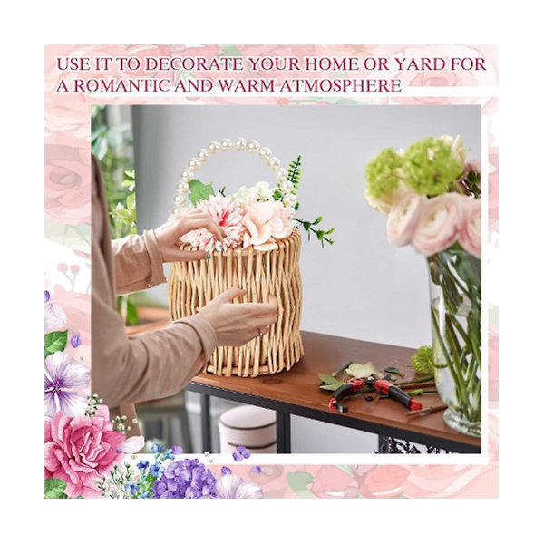 2 stk. Flettet Bryllupsblomsterpikekurver Perle Flettet Rattan Håndvevd Kurv Flettet Kurv Med Håndtak