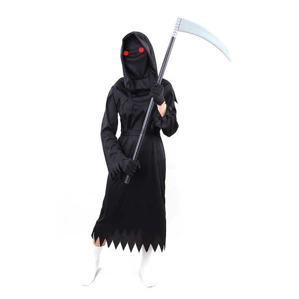 5-14 År Børn Halloween Gyser Reaper Cosplay Kostume Med Røde Øjne Scythe Outfits 12-14 Years