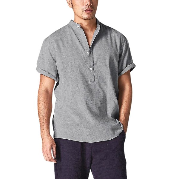 Herreoverdele Ensfarvede sommer-kortærmede skjorter Grey M