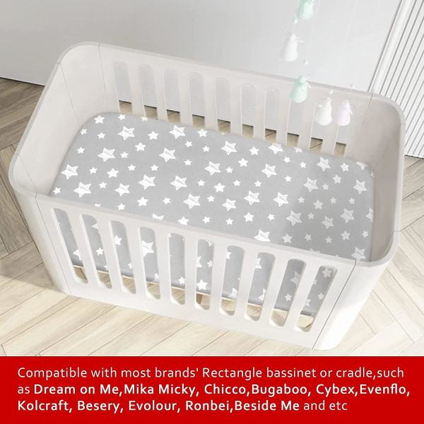 Bassinetlaken 2-pak, passer til Halo Bassinet Swivel Sleeper, Universal laken for rektangulære, ovale, timeglassformede bassinetmadrasser, fleksibel for forskjellige