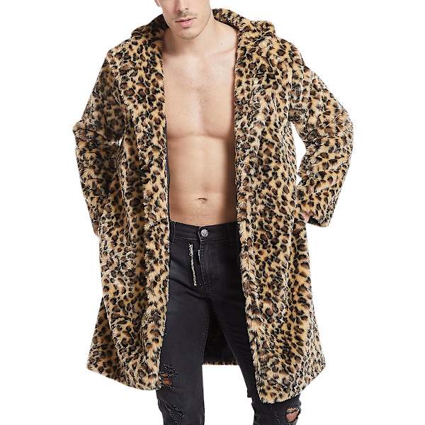 Allthemen Mænds Leopard Print Pludselig Mid-Length Straight Frakke Yellow S