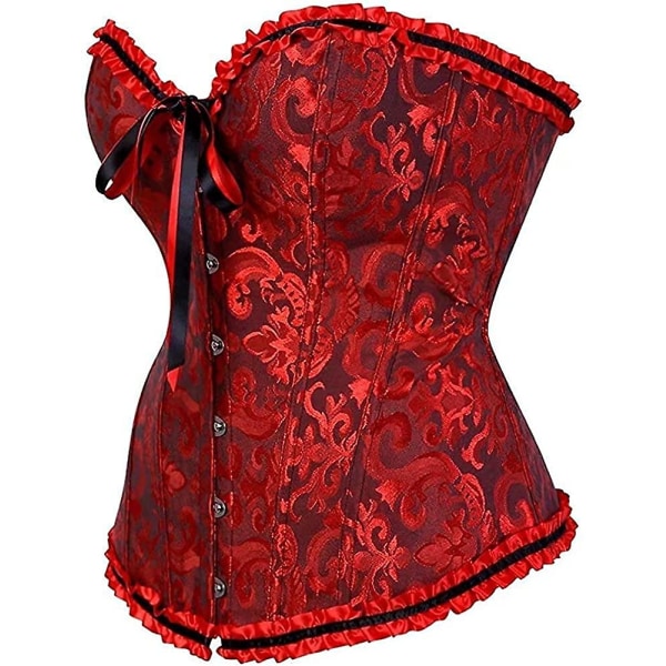 Szivyshi Kvinders Overbust Sweetheart Snøre Plastikknogler Korset Bustier Top -ge Red and Black **L