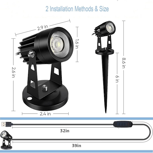 2-pack LED-spotlight för inomhusbruk, kompatibel med växter, 3 färger accentbelysning dimbar uppljus spotlight lampa med dimmerbrytare 2Pcs