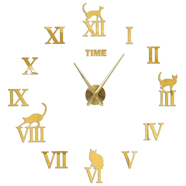Romertalls Veggklokker 3d DIY Speil Veggklokke Akryl Klistremerke Mote Kvarts Klokker Klokker Hjem Dekorasjon Reloj De Pared Gold 6 47 inch (80-120cm)