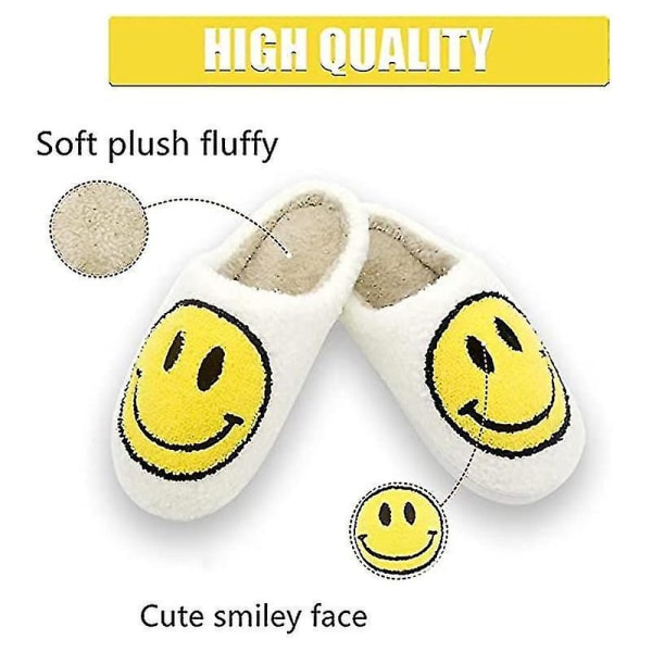 Retro Smilende Ansikt Myk Plysj Behagelig Varm Slip-on tøfler Kompatibel med par Vintervarme innendørsutstyr -ES 37-38 Black
