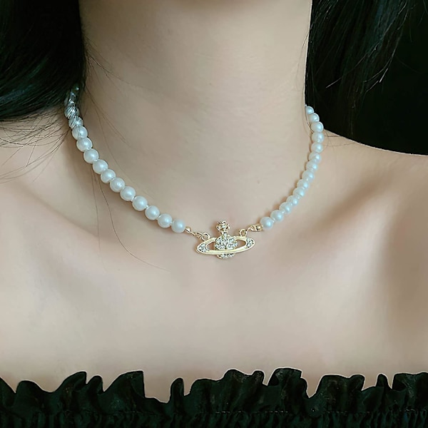 Helmi kaulakorusetti, keinotekoinen helmikaulakoru, helmi choker kaulakoru C