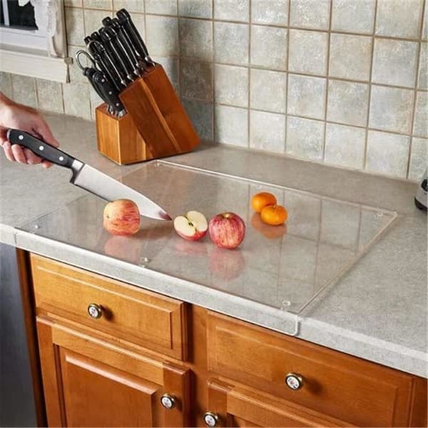 Kjøkkenbenkeplate med skjærebrett i akryl, benkeplate med gjennomsiktig skjærebrett med kanter, benkeplatebeskytter, hjem og restaurant -ES A