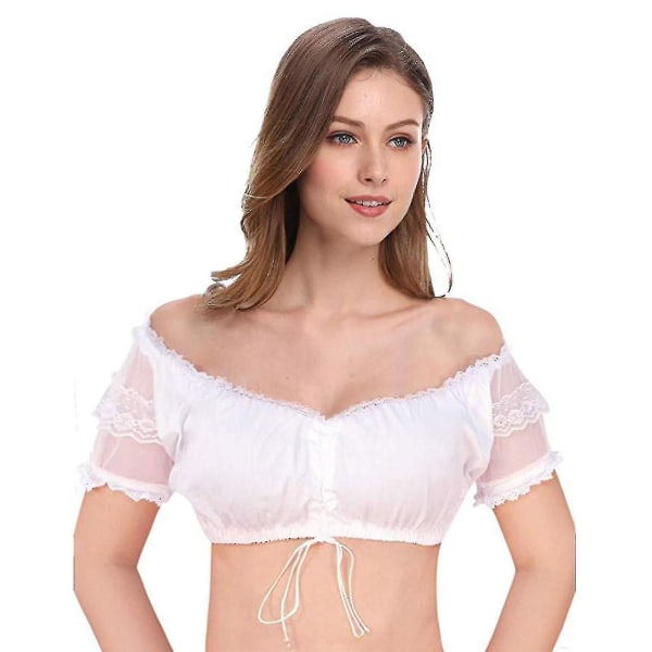 Dirndl-bluse med Ruffles Hvit - Tradisjonell Elegant Bayerisk Oktoberfest Klippet Bluse hg Milk white M