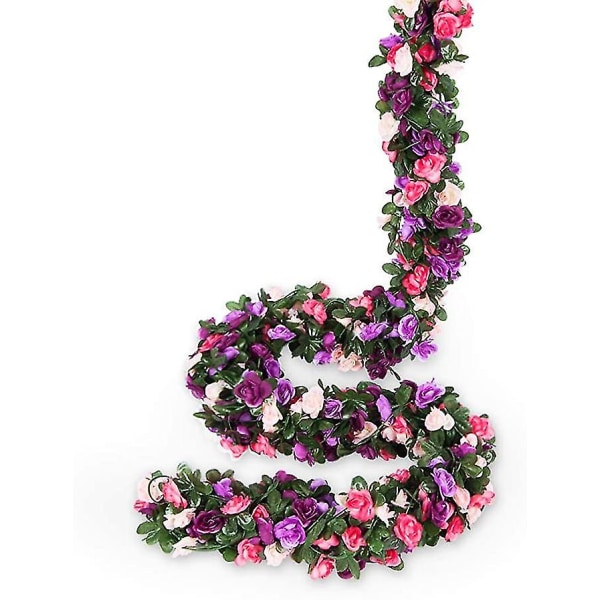 Flower Garland Fake Rose Vine tekokukka Riippuva Rose Ivy Home Hotel PURPLE