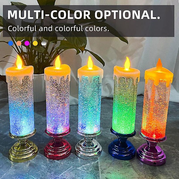 LED Magic Lys 7 Farver Automatisk Skiftende USB Genopladelig Vandfast Glitter Flammeløs Lys -ES With Gold Pedestal