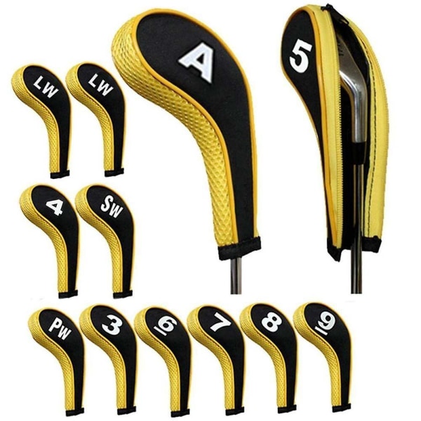 12st Golf Head Cover Golf Club Iron Protect Set med nummer & blixtlås lång hals Red