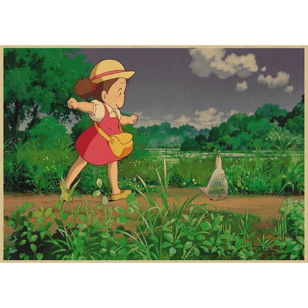 Vintage Retro Paper Anime Poster Tonari No Totoro Miyazaki Väggdekor Vintage Heminredning Barnrumsdekoration 12 42X30CM
