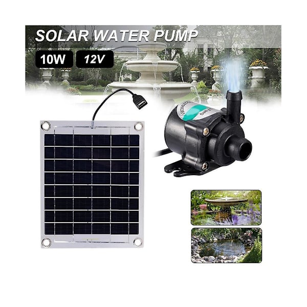 Mini Solvattenpump 10w 12v Borstlös Solpanel Kit Kompatibel Med Fiskvatten Pool Trädgård Dekoration Ström KL Black