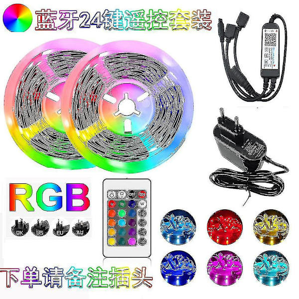 20m LED-lys Bluetooth RGB-lys LED-stripe med 44-knappers fjernkontroll Musikk-synkronisering Fargeskiftende LED-stemningsstripe Fule53 -ES 20M Full Set 5050 24Key BT plug