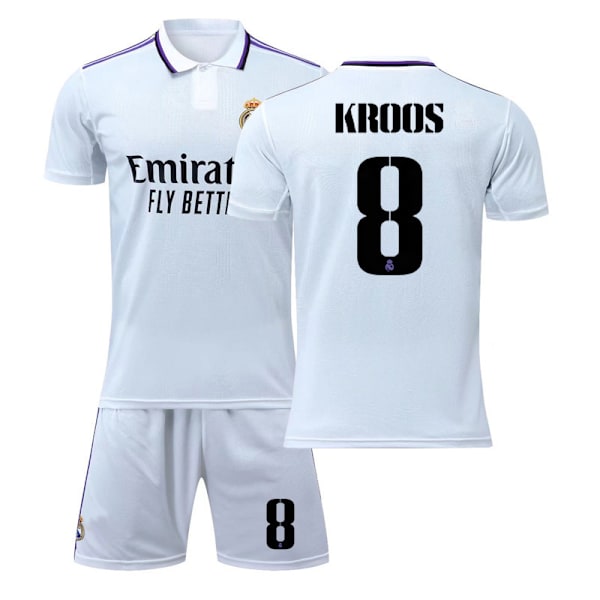 22-23 Real Madrid Hjemme Hvid Trøje Kroos Fodbold Uniform Sæt 18(100-110cm)