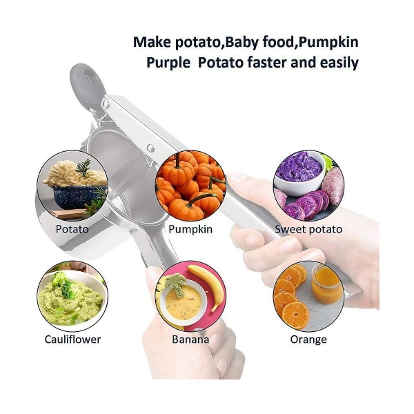 Potatispress, Spagettimakin med 3 Utbytbara Skivor för att Göra Mosad Potatis, P Silver