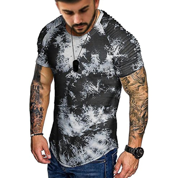 Mænds Tie Dye Kortærmet Rundhals T-shirt Sommer Tops Grey 3XL