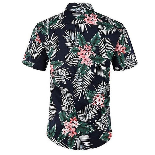 Mens Hawaii Beach Shirt Sommar Kortärmad Button Up Skjortor Toppar Navy Floral XL