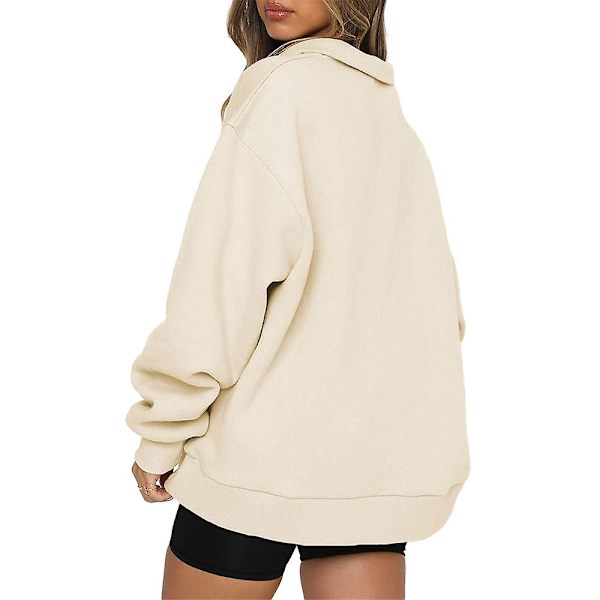 Naisten rento toppi, hupun kanssa, löysä pitkähihainen, yksivärinen, pusero Apricot 3XL