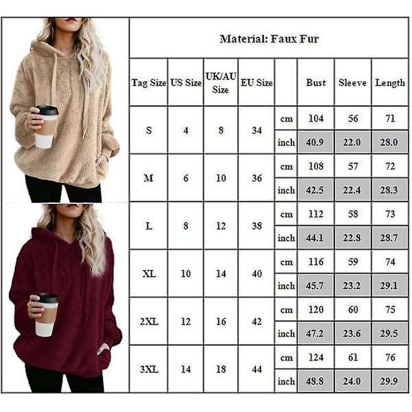 Kvinnlig Teddybjörn Hoodie Jacka Varm Fluffig Huvad Tröja Lös Höst Vinter Toppar Apricot 3XL