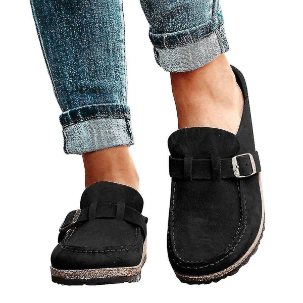 Kvinders Casual Comfortable Clogs Suede Slip On Sandaler Sommer Hjem Kontor Sko Black 41