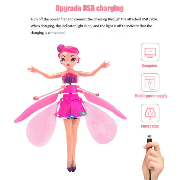 Led Magic Flying Fairy Princess Doll Fjernbetjening Flying Toy Usb-opladning kompatibel med børnegaver -ES Pink