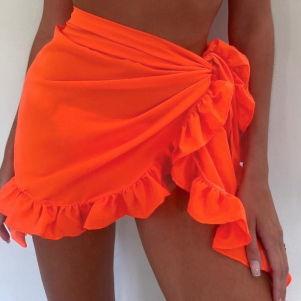 Dame Ruffles Sarong Coverups Badedrakt Sheer Wrap Badedrakt Skjørt Strand Bikini Cover Up Badetøy Orange