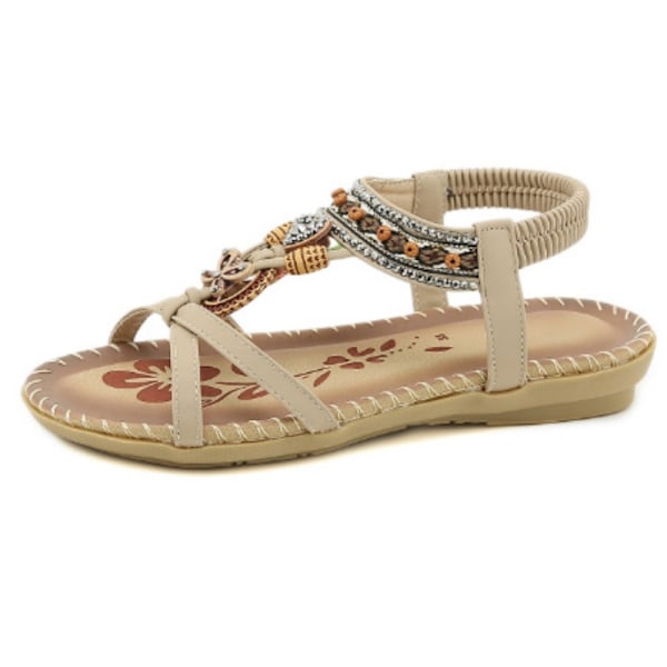 Sommarsandaler för dam 2025 Boho Eleganta med Strass - Äkta Läder Flip Flops AA-1 apricot 40