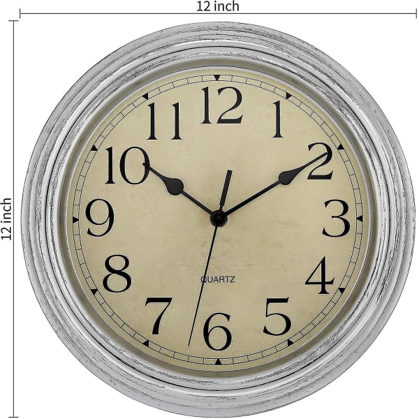 Silent No Tick Round Retro Quartz Clock Väggklocka (12 tum) silver