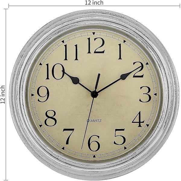 Silent No Tick Round Retro Quartz Clock Veggklokke (12 tommer) silver