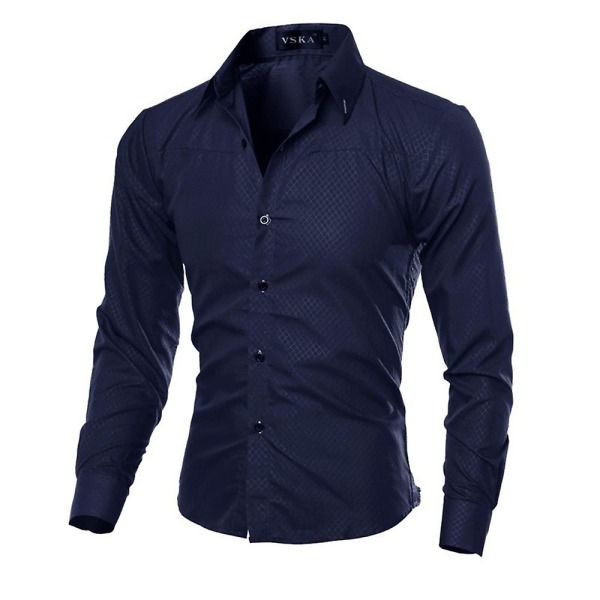 Herre Casual Business Formell skjorte topper Navy Blue 3XL