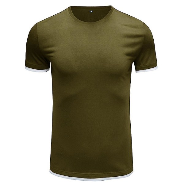 Mænds Almindelig Kortærmet Rundhals T-shirt Sommer Toppe Army Green 2XL