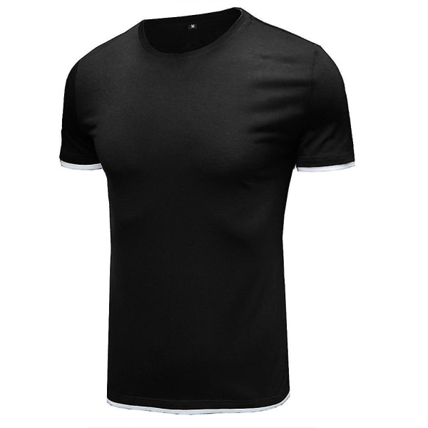 Herre almindelig kortærmet rund hals T-shirt sommer toppe Black 2XL