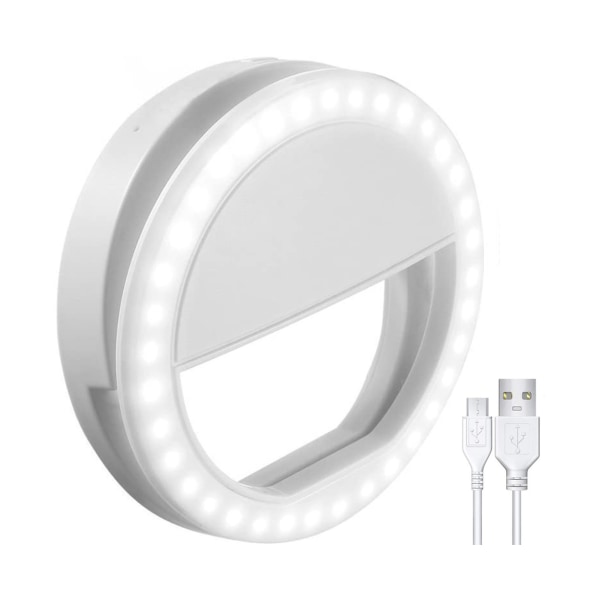 Selfie Ring Light, Uppladdningsbar med 36 LED-lampor, 3-nivå Justerbar - Svart