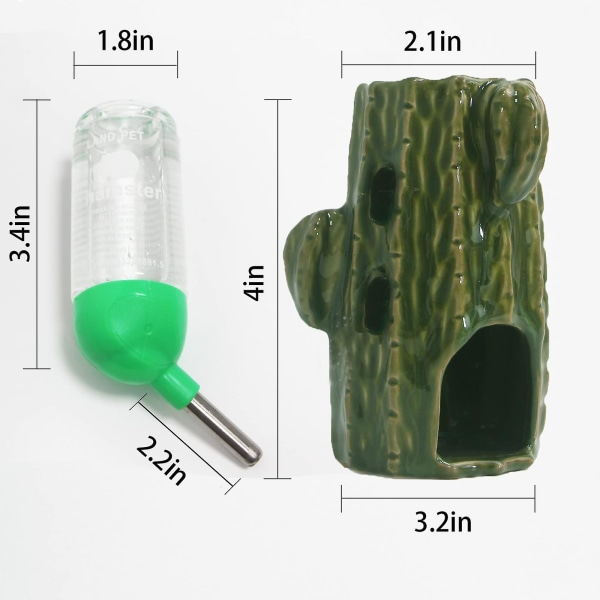 Hamstervattenflaska kompatibel med glastank, 2-i-1 justerbar hamstervattenflaska 80ml Gerbilvattenflaska med stativ, 1st dark green