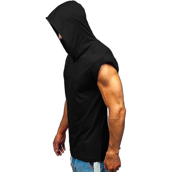 Kortärmad hoodie för män Gym Sport T-shirt linne Black 2XL