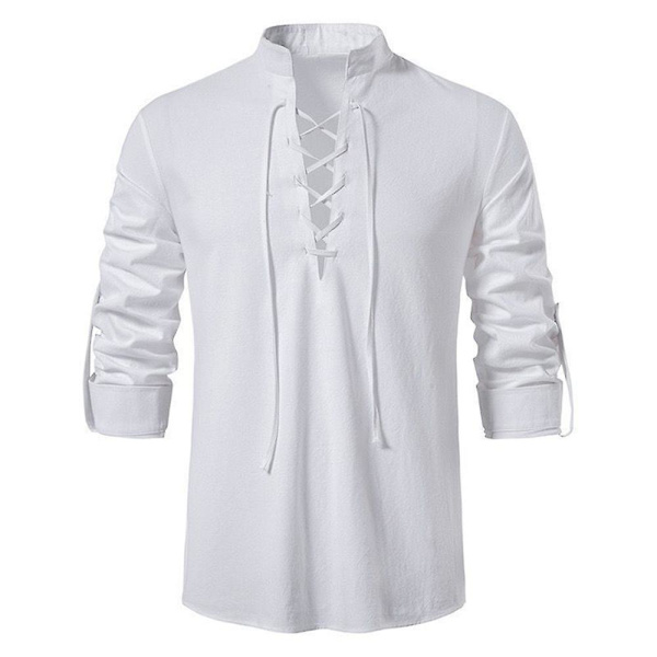 Herrar Retro Stil Snörning Tröjor Toppar För Medeltida, Renässans, Viking Pirat, Hippie White M