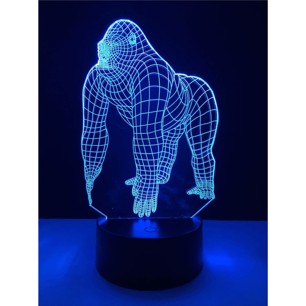 Dyr Gorilla Orangutang 3D Lampe RGB LED USB Illusion Natlampe Multifarvet Touch Fjernbetjening Kontakt Bordlampe Legetøj Til Børn (1 stk