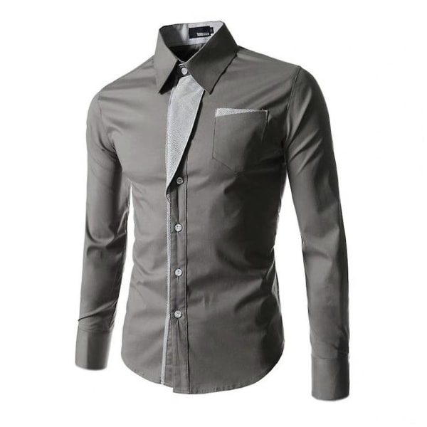 Herr formell Button-down skjorta Business Shirt Toppar Grey 3XL