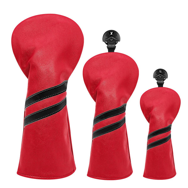 Golf Headcover Pu Lær Vanntett Tre Driver Head Cover Sleeve 3stk/sett Red