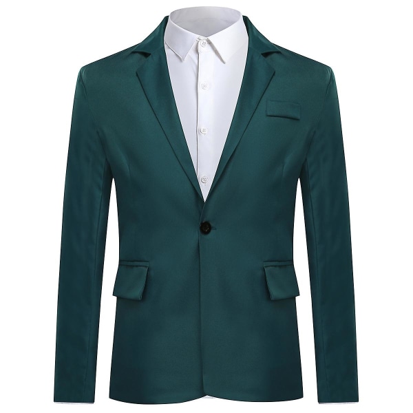 Yynuda Herre Business Casual Klassisk Hakk Lapel Dobbel Splitt Pure Color Enknapps dressjakke 11 farger Dark Green M