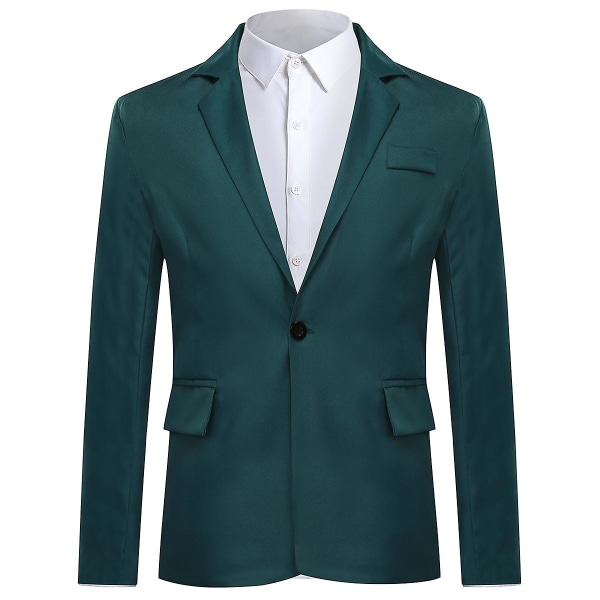 Yynuda Herre Business Casual Klassisk Hakk Lapel Dobbel Splitt Pure Color Enknapps dressjakke 11 farger Dark Green XL