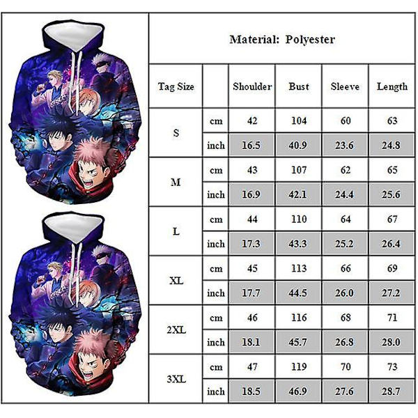Jujutsu Kaisen Printed Langærmet Hættetrøje Hættetrøje Toppe Gaver S