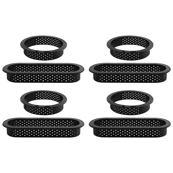 8 st Runda & ovala tårtringar Värmebeständig perforerad tårtmoussering Non Stick Bakeware Mini Ca black
