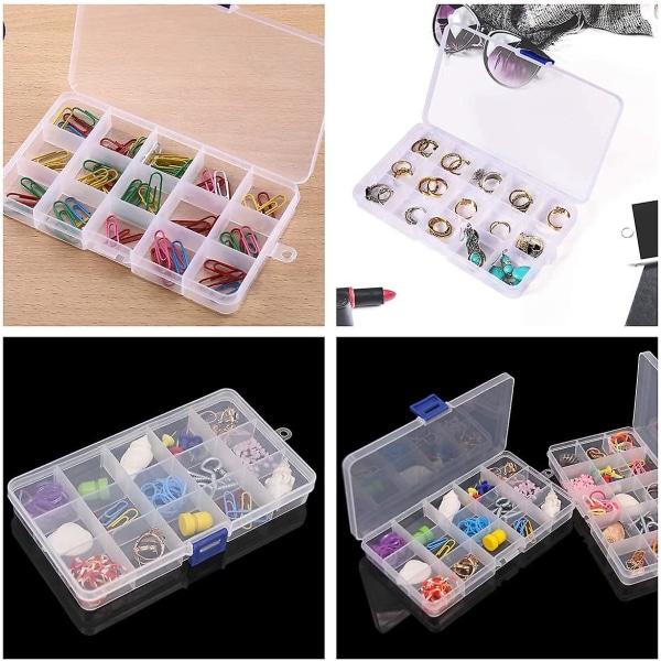 Plastic Organizer Box, 2 Pack Clear Perle Organizer til smykkegrej Øreringe Craft Perler (15 gitter)